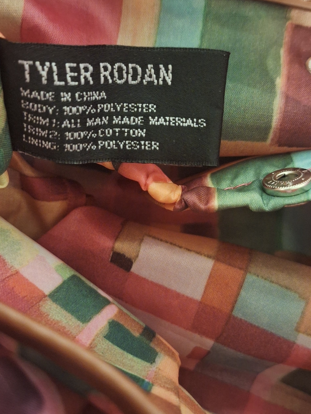 Tyler Rodan Coral Canvas Tote with Tan Trim and Multicolor Tag (13.5 X 8.5 X 4.5 - Picture 12 of 16